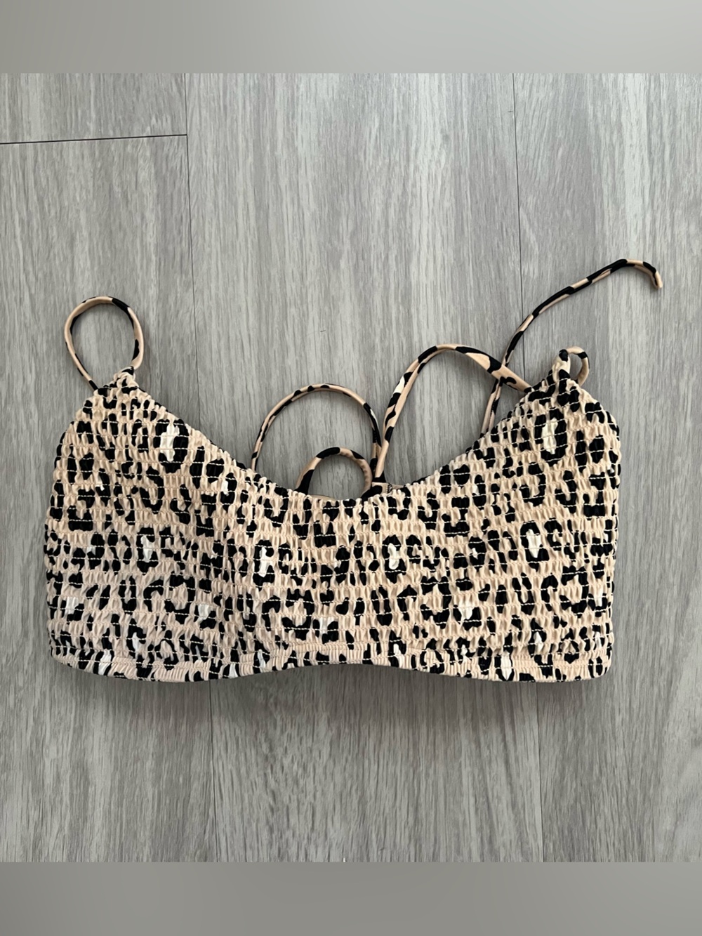 Hollister Leopard Bikini Top Medium Smocked Tie Back Animal Print Swim